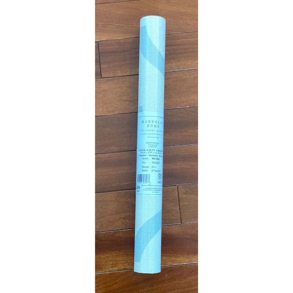MAGNOLIA HOME Joanna Gaines Prepasted Wallpaper 56 sq ft Woven Trellis Blue Eggs
